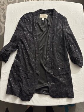 Black Sequin Open Blazer Jacket